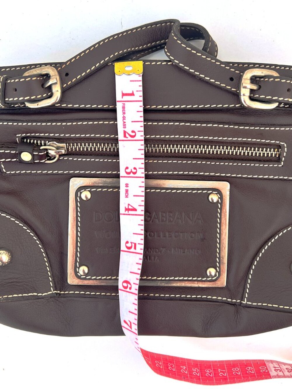 Authentic DOLCE & GABBANA Y2K Plaque Chain Shoulder Bag Chocolate Leather Milan - Picture 8 of 13